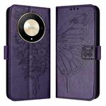 For Honor X9b Global/Magic6 Lite 5G Global Embossed Butterfly Leather Phone Case(Dark Purple)