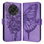 For Honor X30 5G/X9 4G/X9 5G Embossed Butterfly Leather Phone Case(Purple)
