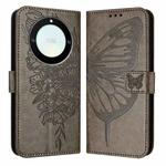 For Honor X40 / X9a / Magic5 Lite Embossed Butterfly Leather Phone Case(Grey)