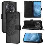 For Honor Magic5 Pro Embossed Butterfly Leather Phone Case(Black)