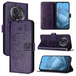 For Honor Magic5 Pro Embossed Butterfly Leather Phone Case(Dark Purple)