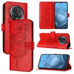 For Honor Magic5 Pro Embossed Butterfly Leather Phone Case(Red)