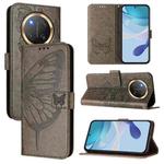 For Honor X9C 5G Global Embossed Butterfly Leather Phone Case(Grey)