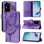 For Honor 400 Global 156.5mm Embossed Butterfly Leather Phone Case(Purple)