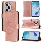 For Honor 400 Pro 5G Global 160.8mm Embossed Butterfly Leather Phone Case(Rose Gold)