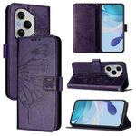 For Honor 400 Pro 5G Global 160.8mm Embossed Butterfly Leather Phone Case(Dark Purple)