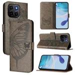 For Honor X6c 4G Embossed Butterfly Leather Phone Case(Grey)