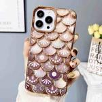 For iPhone 13 Pro Max Mermaid Scale Electroplated Laser Carving Phone Case(Gold)