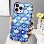 For iPhone 13 Pro Mermaid Scale Electroplated Laser Carving Phone Case(Blue)