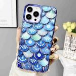 For iPhone 14 Pro Max Mermaid Scale Electroplated Laser Carving Phone Case(Blue)