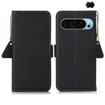 For Google Pixel 9 Side-Magnetic TJ Genuine Leather RFID Phone Case(Black)