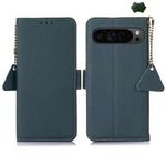 For Google Pixel 9 Pro Side-Magnetic TJ Genuine Leather RFID Phone Case(Green)