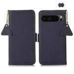 For Google Pixel 9 Pro Side-Magnetic TJ Genuine Leather RFID Phone Case(Blue)