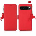 For Google Pixel 9 Pro Side-Magnetic TJ Genuine Leather RFID Phone Case(Red)