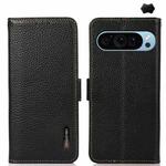 For Google Pixel 9 KHAZNEH Side-Magnetic Litchi Genuine Leather RFID Phone Case(Black)