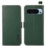 For Google Pixel 9 KHAZNEH Side-Magnetic Litchi Genuine Leather RFID Phone Case(Green)