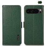 For Google Pixel 9 Pro KHAZNEH Side-Magnetic Litchi Genuine Leather RFID Phone Case(Green)