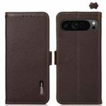 For Google Pixel 9 Pro KHAZNEH Side-Magnetic Litchi Genuine Leather RFID Phone Case(Brown)