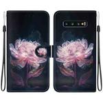 For Samsung Galaxy S10 Crystal Texture Colored Drawing Leather Phone Case(Purple Peony)