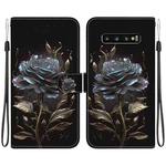 For Samsung Galaxy S10 Crystal Texture Colored Drawing Leather Phone Case(Black Rose)