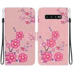 For Samsung Galaxy S10 Crystal Texture Colored Drawing Leather Phone Case(Cherry Blossoms)