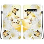 For Samsung Galaxy S10+ Crystal Texture Colored Drawing Leather Phone Case(Gold Butterfly Epiphyllum)