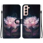 For Samsung Galaxy S21 5G Crystal Texture Colored Drawing Leather Phone Case(Purple Peony)