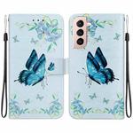For Samsung Galaxy S21+ 5G Crystal Texture Colored Drawing Leather Phone Case(Blue Pansies)