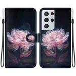 For Samsung Galaxy S21 Ultra 5G Crystal Texture Colored Drawing Leather Phone Case(Purple Peony)