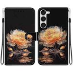 For Samsung Galaxy S23 5G Crystal Texture Colored Drawing Leather Phone Case(Gold Peony)