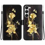 For Samsung Galaxy S23 5G Crystal Texture Colored Drawing Leather Phone Case(Gold Butterfly Rose)