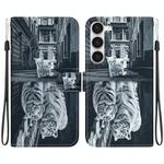 For Samsung Galaxy S23 5G Crystal Texture Colored Drawing Leather Phone Case(Cat Tiger Reflection)