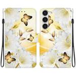 For Samsung Galaxy S23 5G Crystal Texture Colored Drawing Leather Phone Case(Gold Butterfly Epiphyllum)