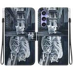 For Samsung Galaxy S23 FE 5G Crystal Texture Colored Drawing Leather Phone Case(Cat Tiger Reflection)