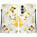 For Samsung Galaxy S23 FE 5G Crystal Texture Colored Drawing Leather Phone Case(Gold Butterfly Epiphyllum)