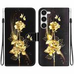 For Samsung Galaxy S23+ 5G Crystal Texture Colored Drawing Leather Phone Case(Gold Butterfly Rose)