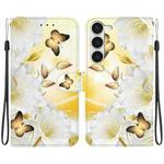 For Samsung Galaxy S23+ 5G Crystal Texture Colored Drawing Leather Phone Case(Gold Butterfly Epiphyllum)