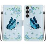 For Samsung Galaxy S23+ 5G Crystal Texture Colored Drawing Leather Phone Case(Blue Pansies)