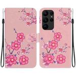 For Samsung Galaxy S23 Ultra 5G Crystal Texture Colored Drawing Leather Phone Case(Cherry Blossoms)