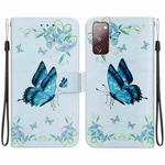 For Samsung Galaxy S20 FE 5G Crystal Texture Colored Drawing Leather Phone Case(Blue Pansies)
