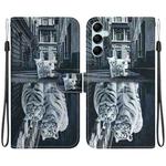 For Samsung Galaxy A15 Crystal Texture Colored Drawing Leather Phone Case(Cat Tiger Reflection)