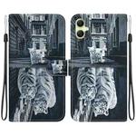For Samsung Galaxy A05 Crystal Texture Colored Drawing Leather Phone Case(Cat Tiger Reflection)