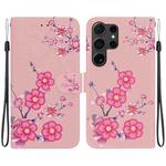 For Samsung Galaxy S24 Ultra 5G Crystal Texture Colored Drawing Leather Phone Case(Cherry Blossoms)