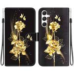 For Samsung Galaxy S24+ 5G Crystal Texture Colored Drawing Leather Phone Case(Gold Butterfly Rose)