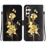 For Samsung Galaxy S24 5G Crystal Texture Colored Drawing Leather Phone Case(Gold Butterfly Rose)