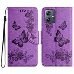 For Motorola Moto G35 Butterfly Embossed Flip Leather Phone Case(Purple)