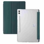 For Samsung Galaxy Tab S10 FE+ 3-Fold Clear Acrylic Leather Tablet Case(Deep Green)