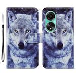 For OPPO A58 4G Painted Pattern Horizontal Flip Leather Phone Case(White Wolf)