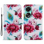 For OPPO A58 4G Painted Pattern Horizontal Flip Leather Phone Case(Peacock Flower)