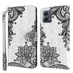 For Motorola Moto G54 3D Painting Pattern Flip Leather Phone Case(Diagonal Black Flower)